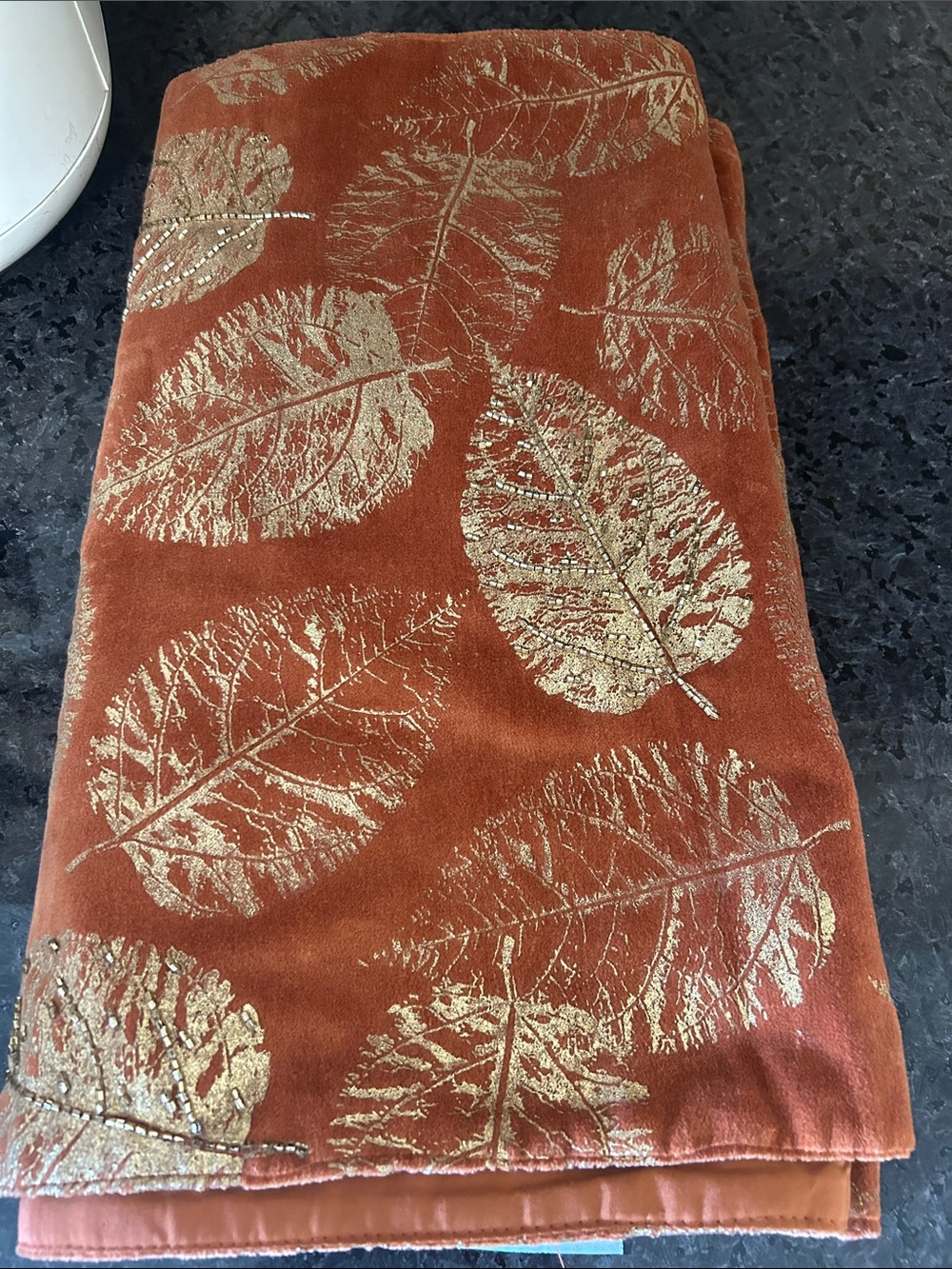 Table Runner - Metallic Leaf Burnt Orange Thanks Giving / Fall Decor